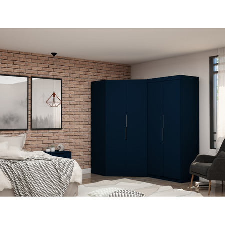 Manhattan Comfort Mulberry 3.0 Sectional Corner Wardrobe Closet, Midnight Blue 117GMC4